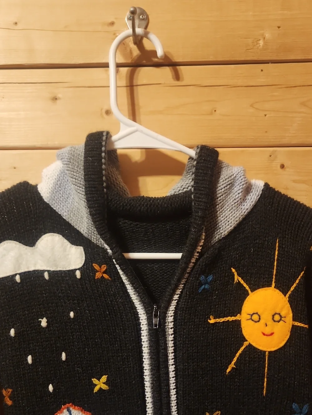 Kids Handmade Knitted Hooded Cardigan Size 10 Unisex